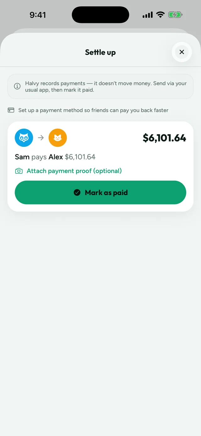 Settling up: record who pays whom